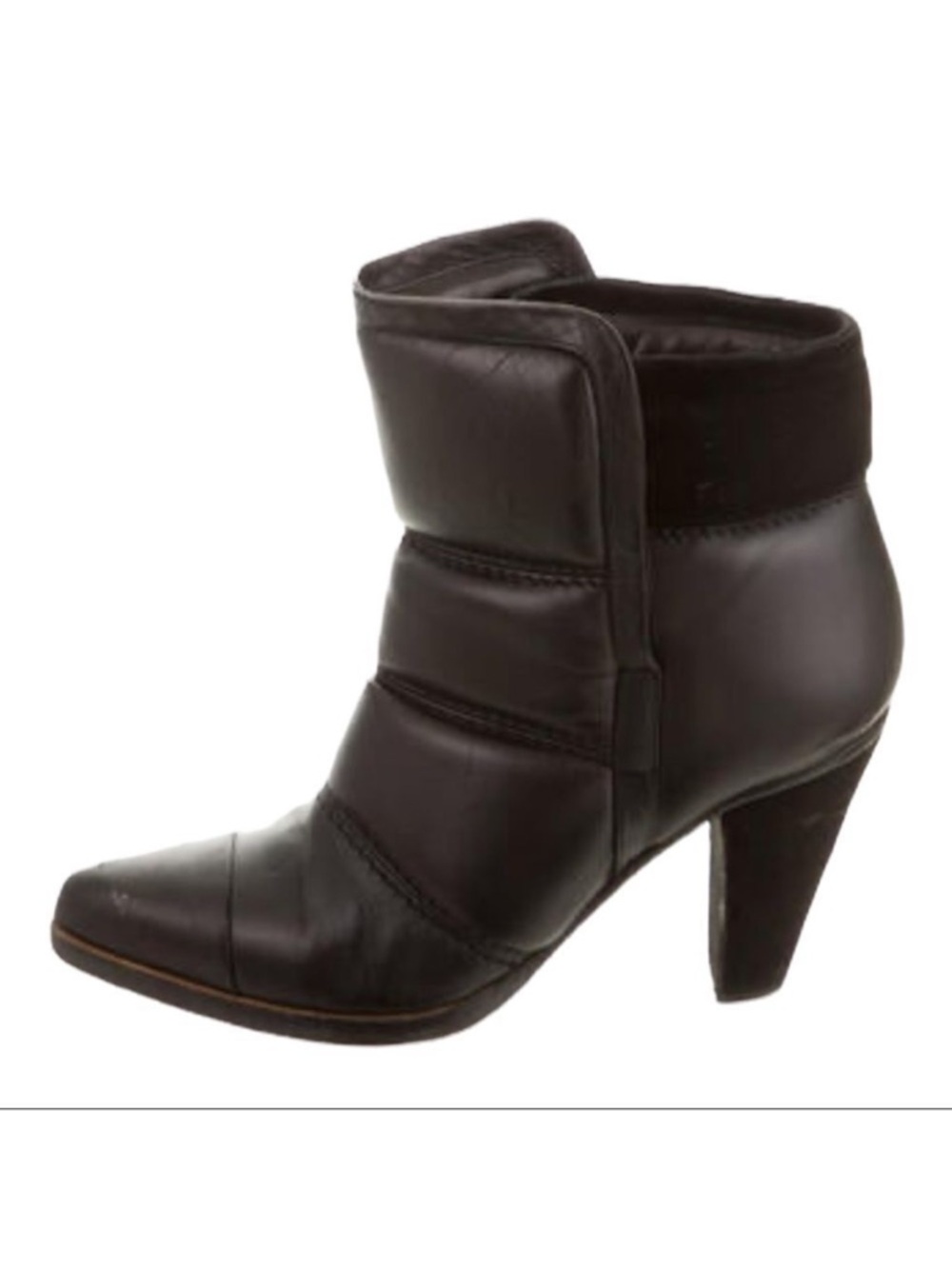 CHLOE Quilted Puffy Black Leather Ankle Boots 36.5